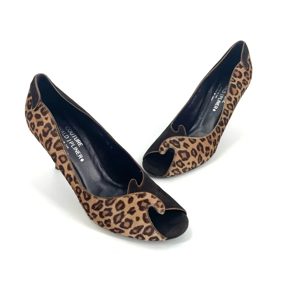DONALD J PLINER Couture Brown Leopard Print Open Toe Heel Pumps